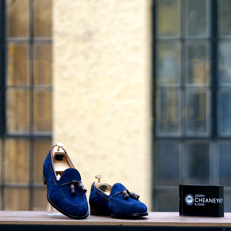 Cheaney Hugh Tassel Loafer in Navy Suede