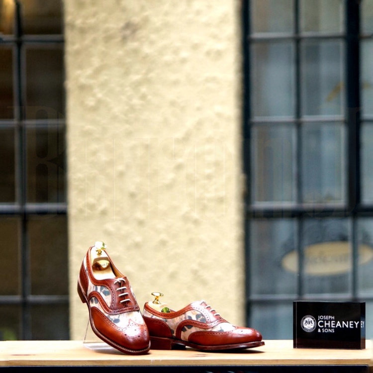 Mary Two Tone Oxford Brogue in Dark Leaf Calf / Pink Floral Suede